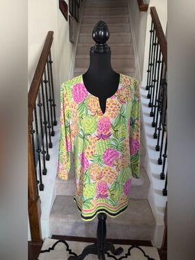 Pappagallo Bright Pineapple Print Tunic - Pink & Lime